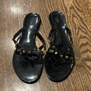 Steven By Steve Madden Black Sandals with Gold Studs